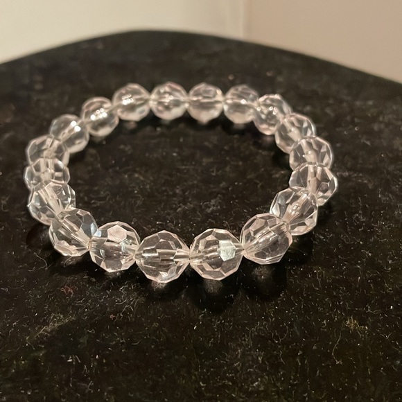 8” crystal clear beaded stackable stretch bangle bracelet - Picture 7 of 11